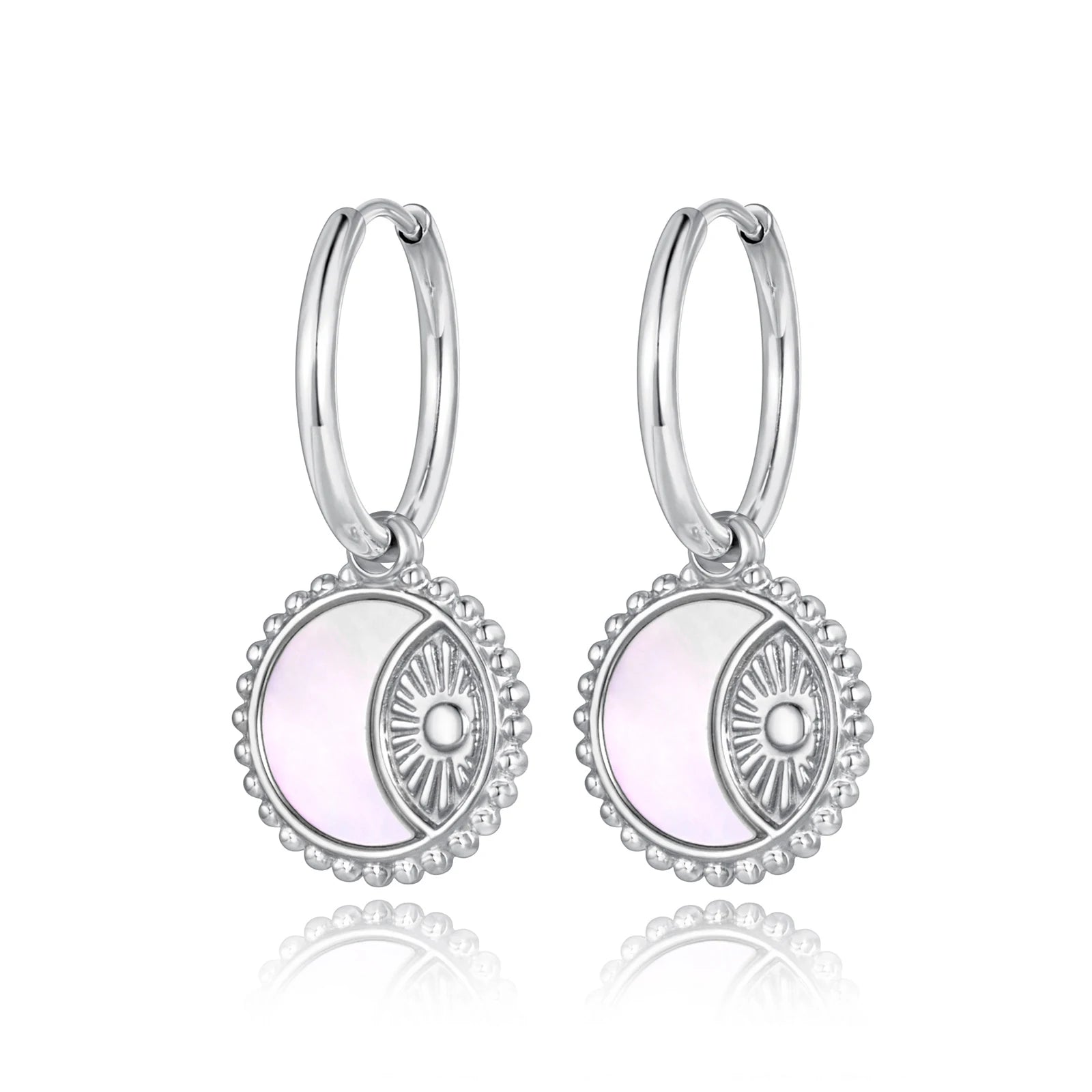 14K Gold Plated Hoop Earrings for Women Girl Stainless Steel Sun Moon Charm Hoop Earrings Jewelry Pendientes Mujer E22166