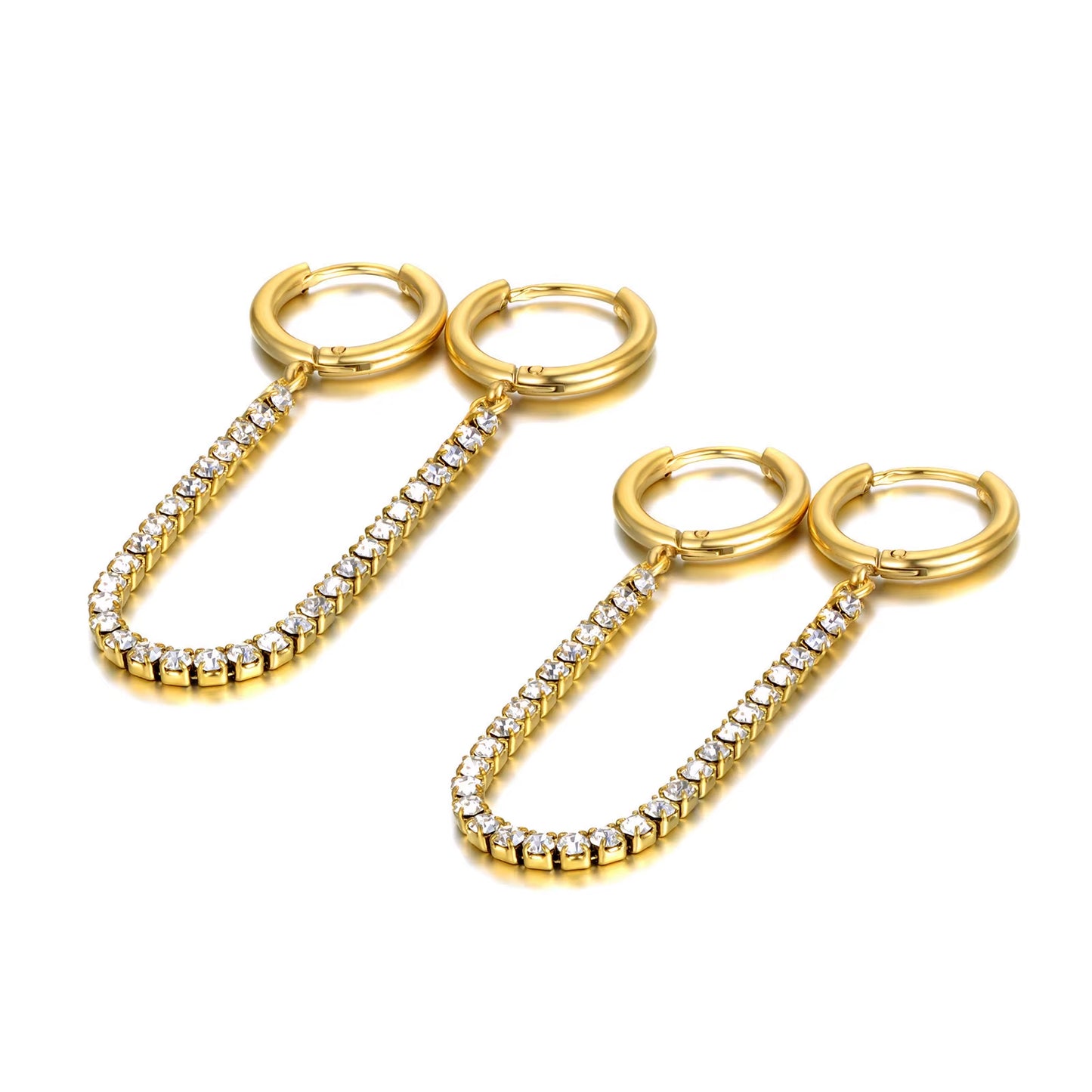 Sparkling Cubic Zirconia Crystal Hoop Earrings Jewelry for Women Girls Stainless Steel Long Tassel Earrings Серьги E22135