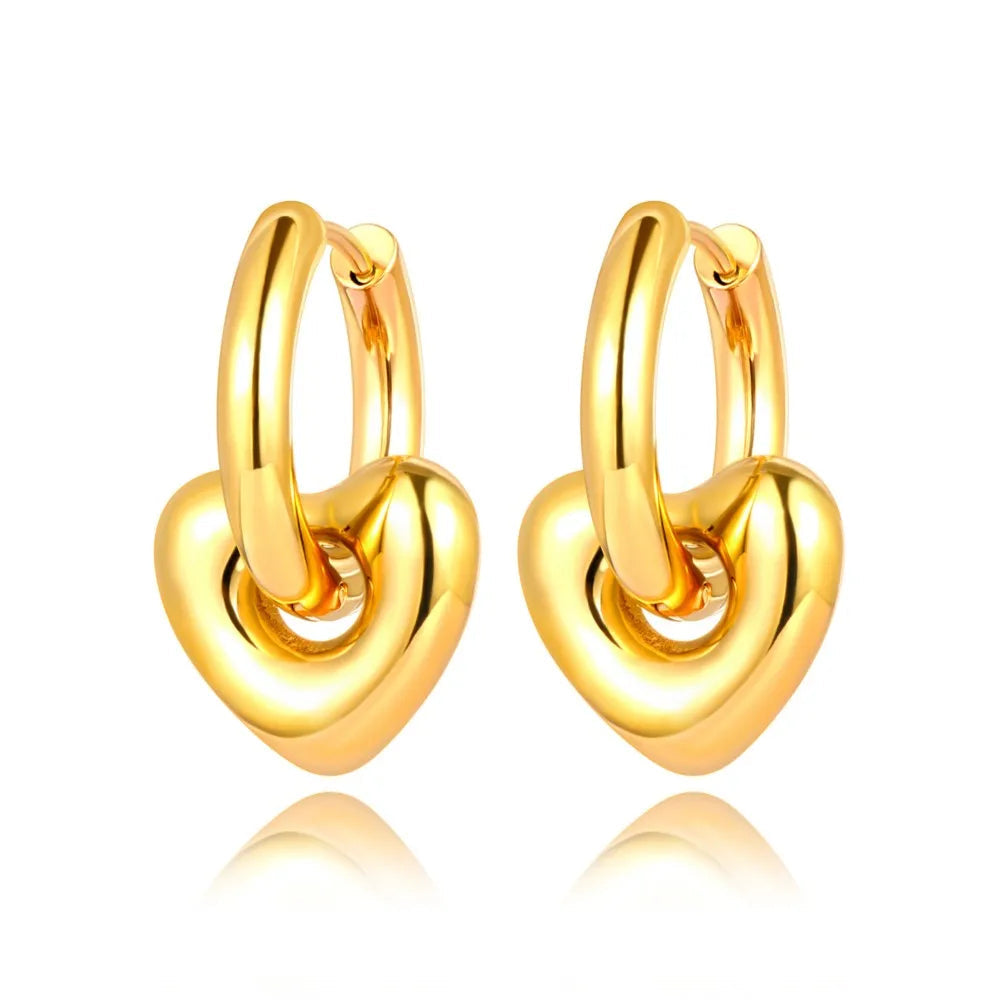 Heart Hoop Earrings for Women Girls 14K Gold Plated Stainless Steel Handmade High Polished Hoop Earrings Jewelry E22163