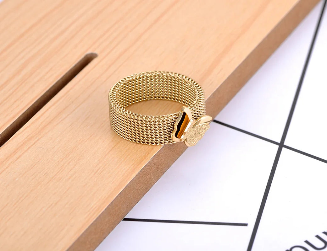 Trendy Titanium Stainless Steel Butterfly Animal Ring Gold Plated Bohemia Party Rings Jewelry for Women Кольца R21009