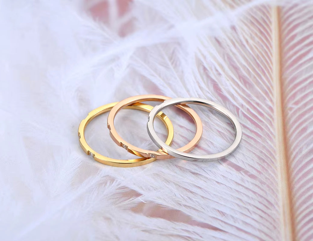 Trendy 3 in 1 Gold Color Mosaic CZ Crystal Rings Jewelry Titanium Steel Wedding Engagement Ring for Women Girls R19055