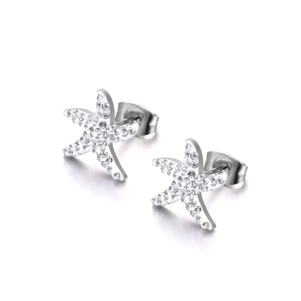 Bohemia Party White/Black Clay Shiny Crystal Starfish Stud Earrings for Women Office Girl'S Earrings Jewelry E19096