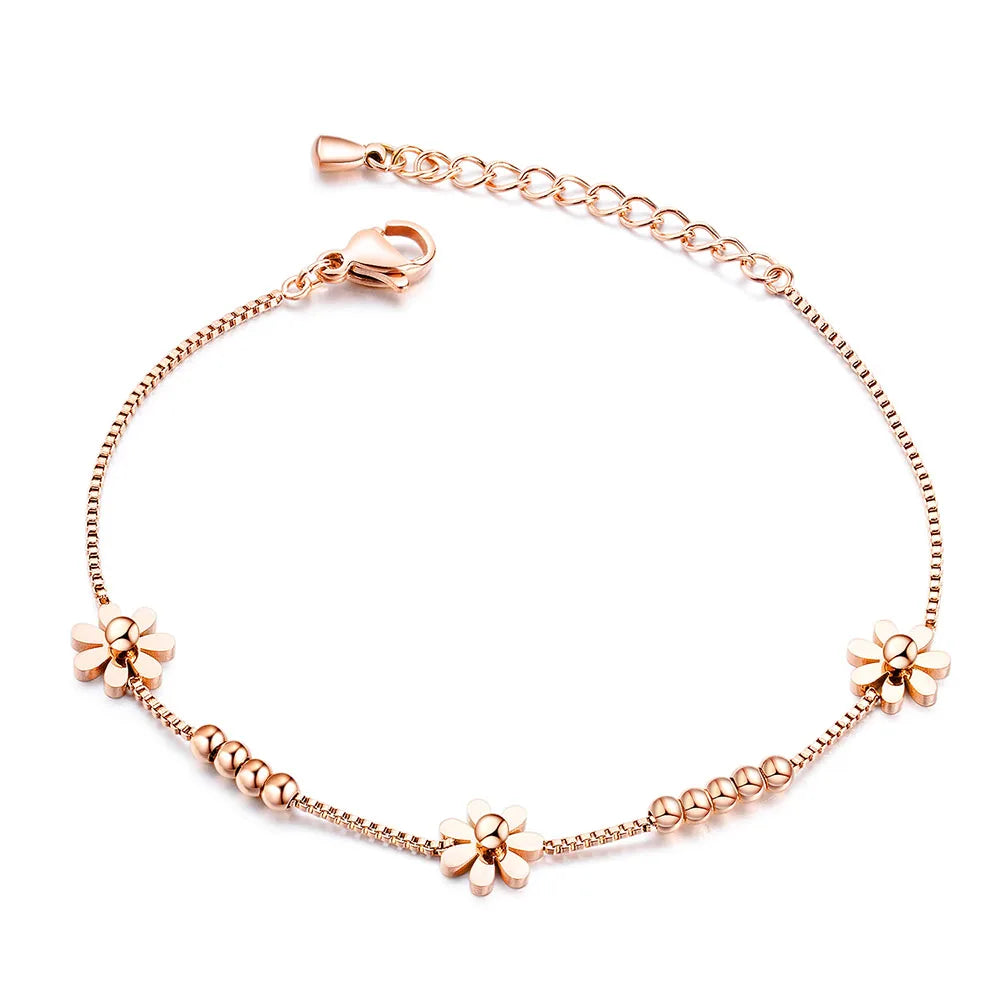 Titanium Steel Rose Gold Plated Small Fresh Daisy Charm Bracelet Female Jewelry Trendy Chain & Link Bracelets B18196