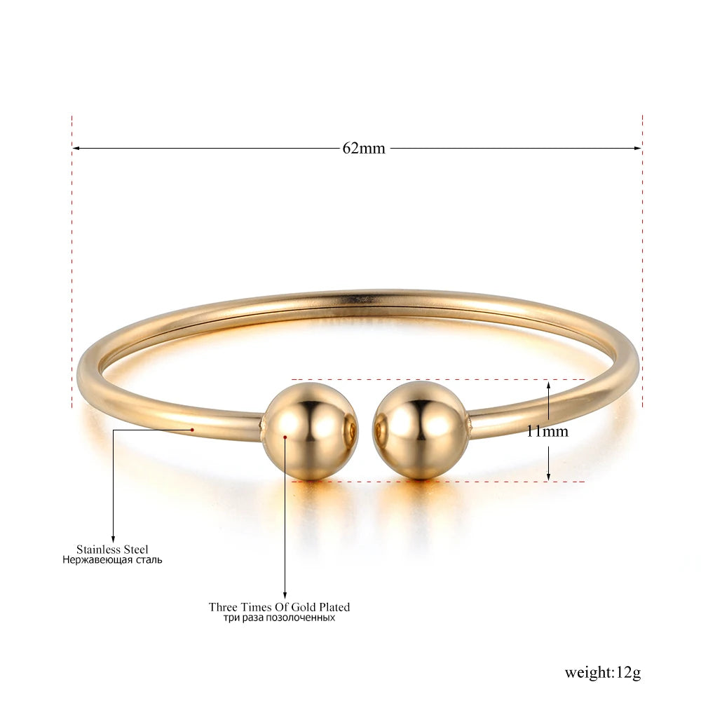 Stainless Steel Double Ball Open Cuff Bangles for Women Trendy Rose Gold Plated Party Jewelry B18027