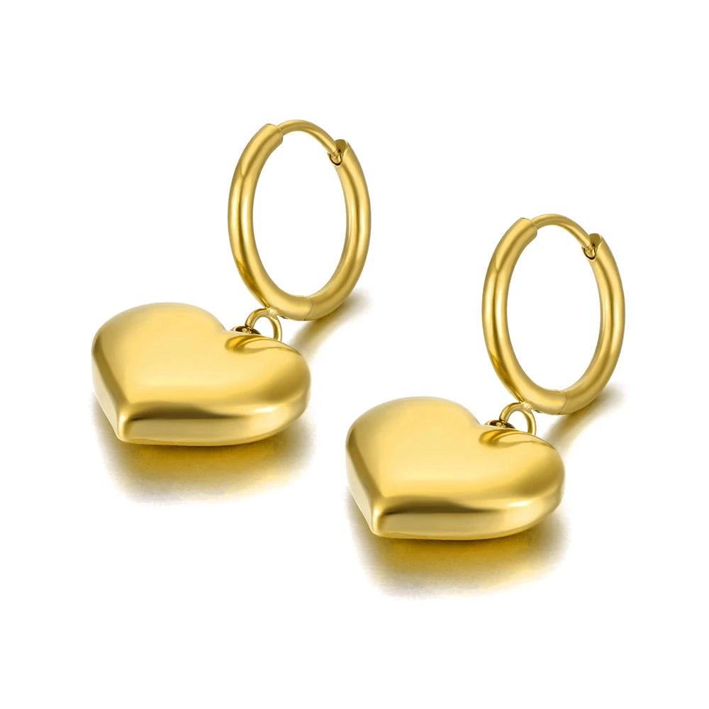 Trendy Titanium Stainless Steel Love Heart Hoop Earrings Classic Wedding Earrings Jewelry for Women Pendientes E21056