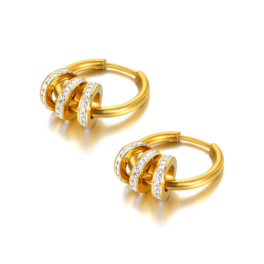 Stainless Steel Geometric Circle Hoop Earrings Trendy Green CZ Crystal Bohemia Party Earrings for Women Girls E22020