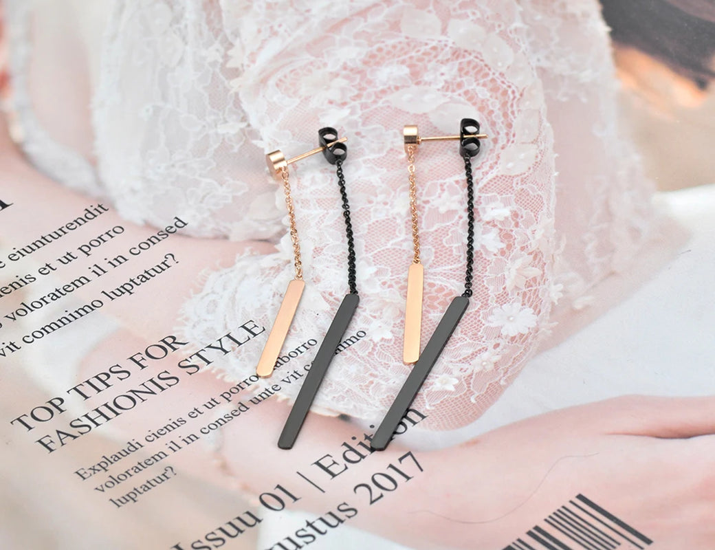 Titanium Stainless Steel Geometry Strips Tassel Earrings Jewelry Gold Plated Dangle Earrings for Women Aretes E19234