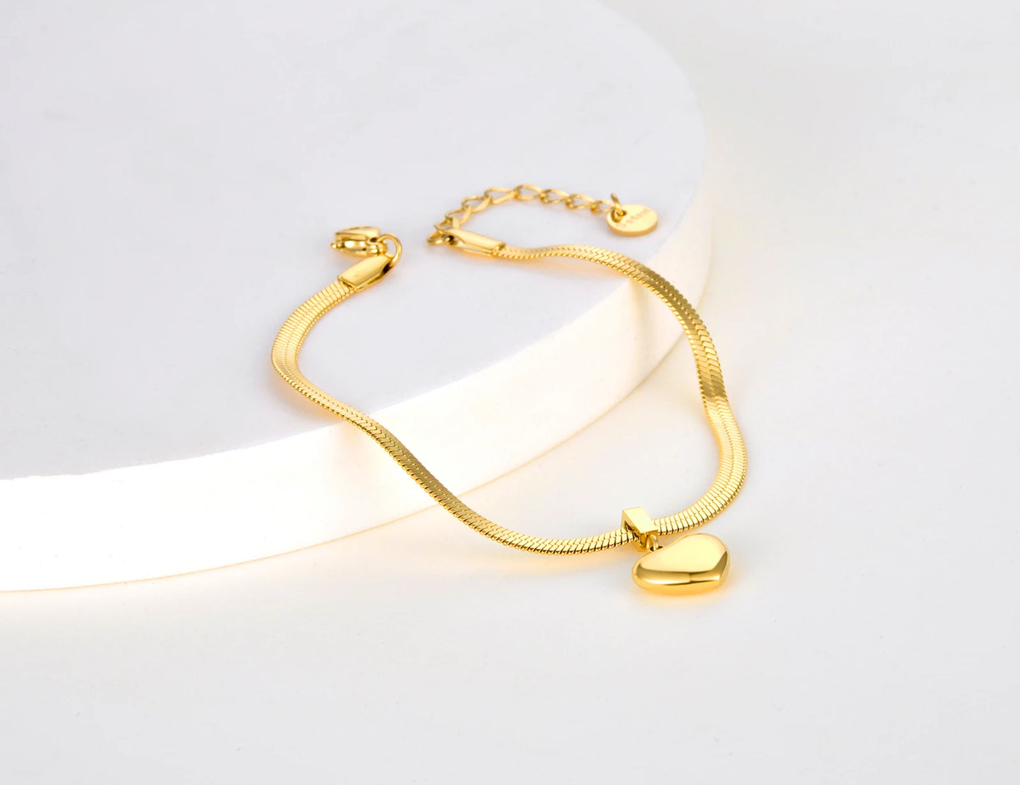 18K Gold Plated Heart Charm Bracelets for Women Girls Stainless Steel Snake Chain Bracelet Jewelry Pulseras Mujer B22090