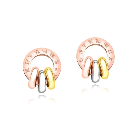 Three-Color Circle Roman Numerals Circle Earrings for Women Titanium Steel Rose Gold Color Female Stud Earrings E17091