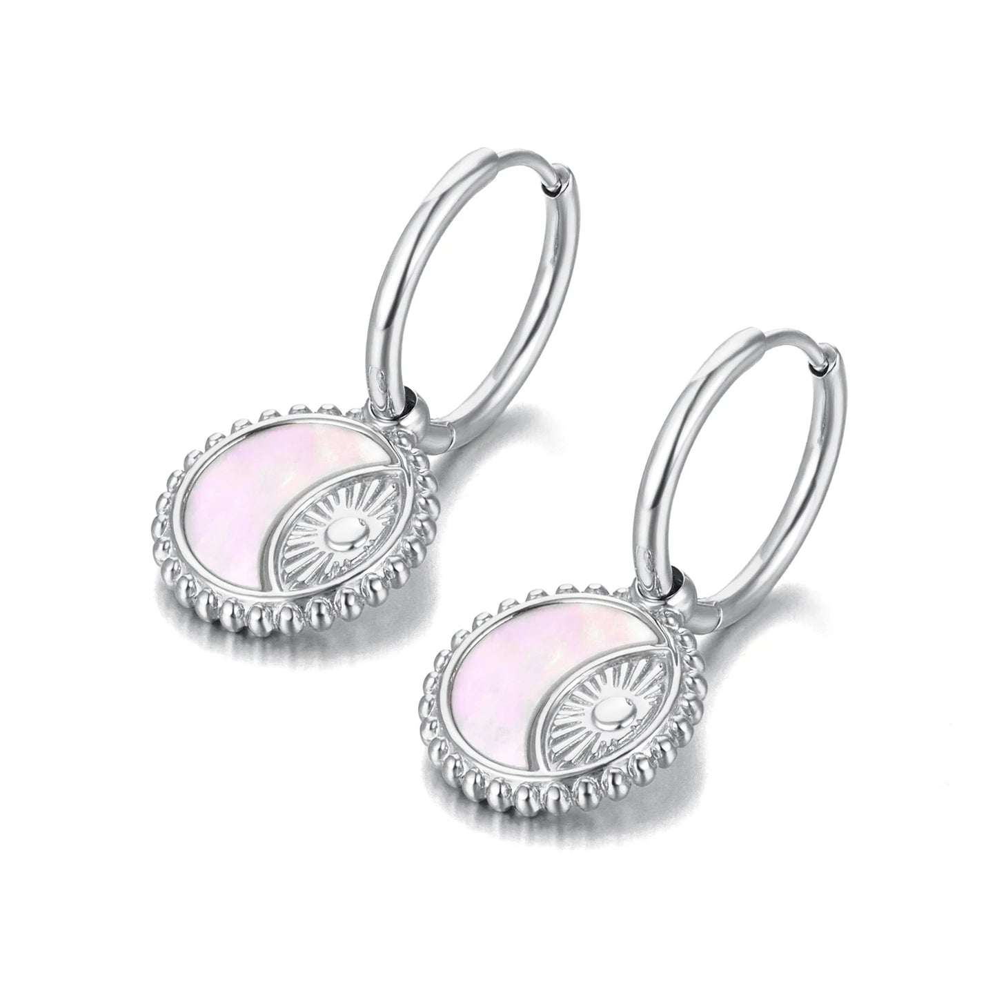 14K Gold Plated Hoop Earrings for Women Girl Stainless Steel Sun Moon Charm Hoop Earrings Jewelry Pendientes Mujer E22166