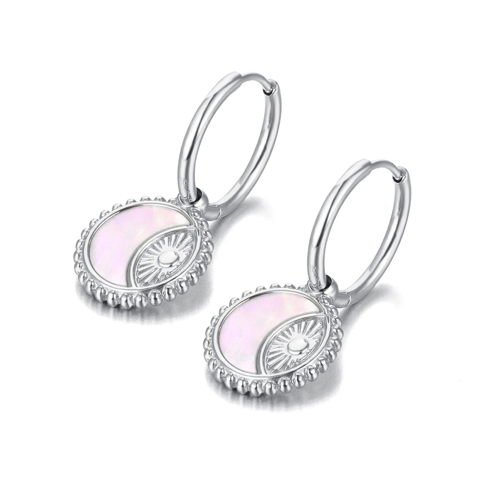 14K Gold Plated Hoop Earrings for Women Girl Stainless Steel Sun Moon Charm Hoop Earrings Jewelry Pendientes Mujer E22166