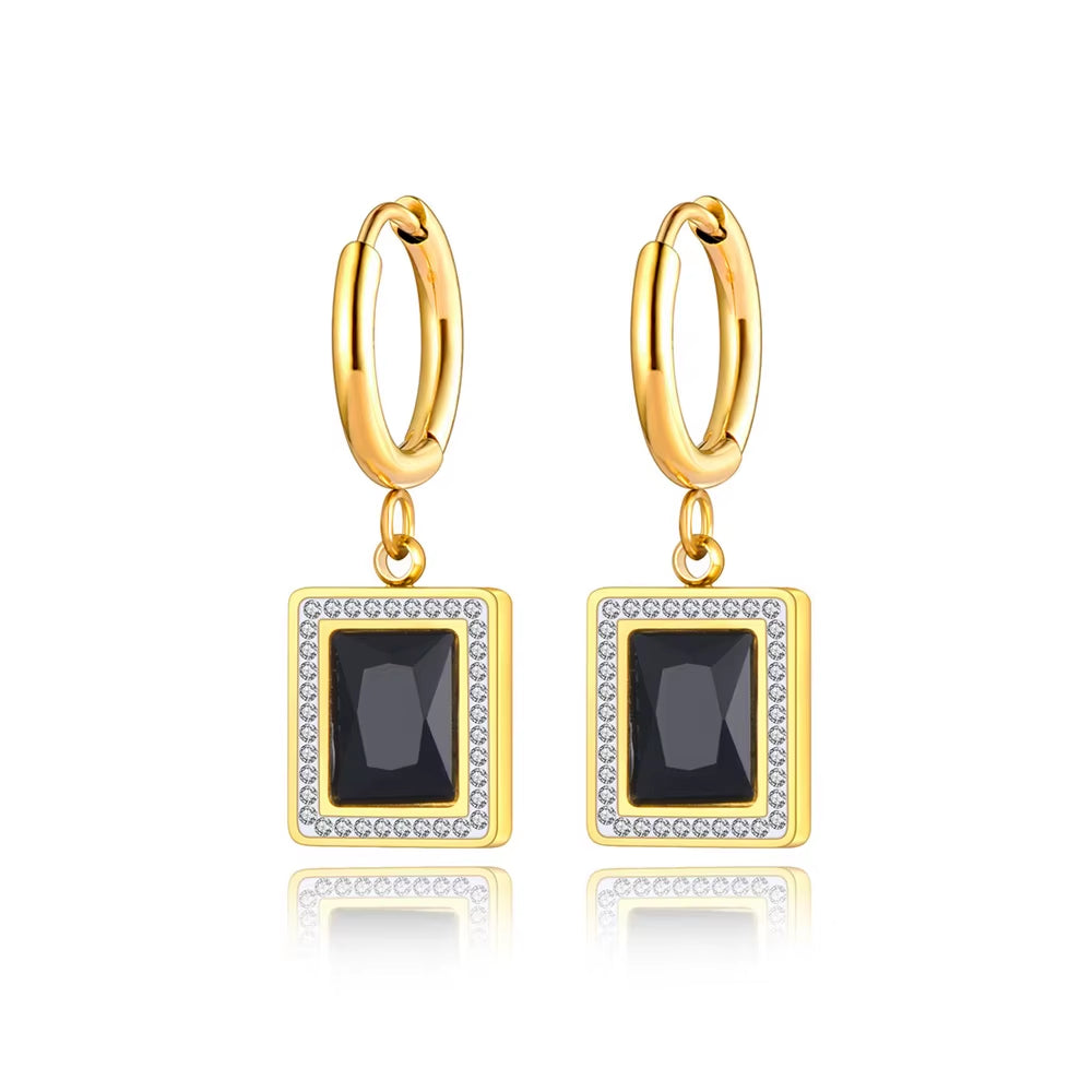 Titanium Stainless Steel Geometric Square Hoop Earrings Trendy Black Green Clear Cubic Zirconia Earrings for Women E22093