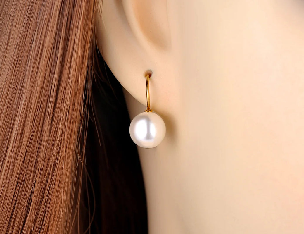Titanium Stainless Steel Office Style White Pearl Party Earrings for Women Trendy Wedding Earrings Jewelry Серьги E21023