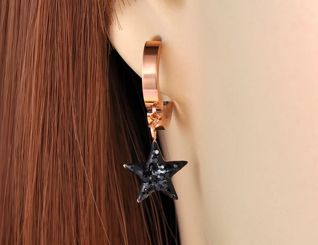 Trendy Titanium Stainless Steel Bohemia Star Moon Earrings Jewelry Office CZ Crystal Hoop Earrings for Women E20287