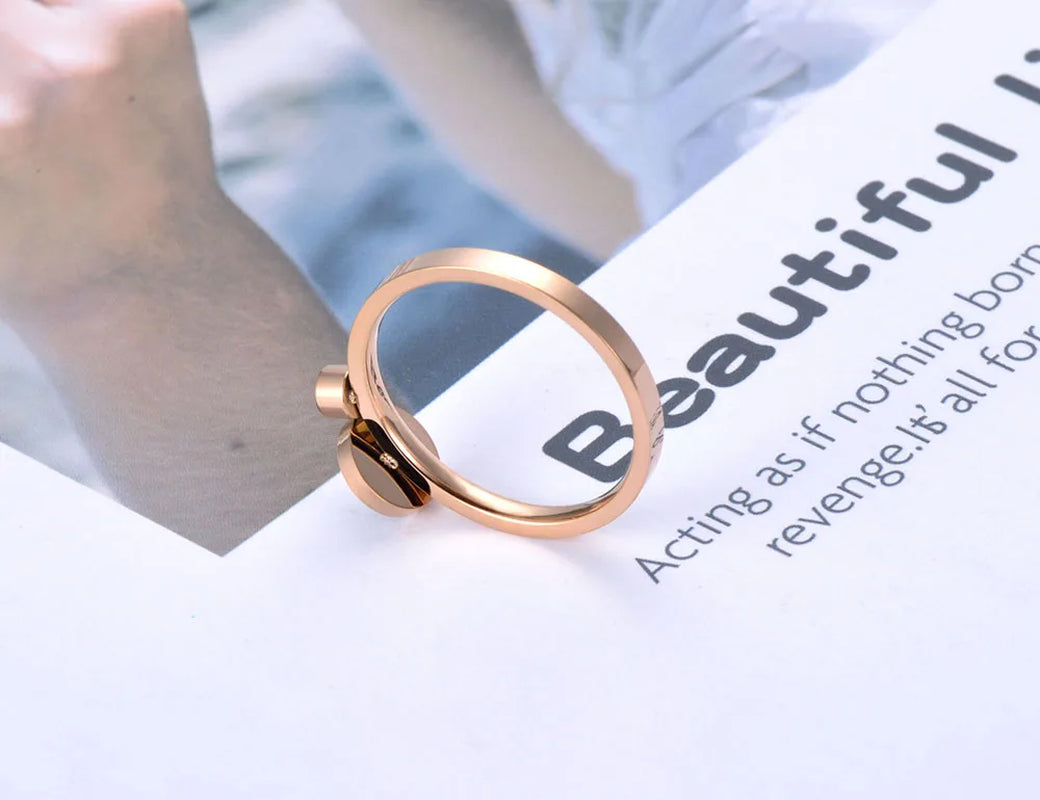 Trendy Titanium Stainless Steel Black Acrylic Rings for Women Girls Mosaic CZ Crystal Love Wedding Ring Jewelry R19078