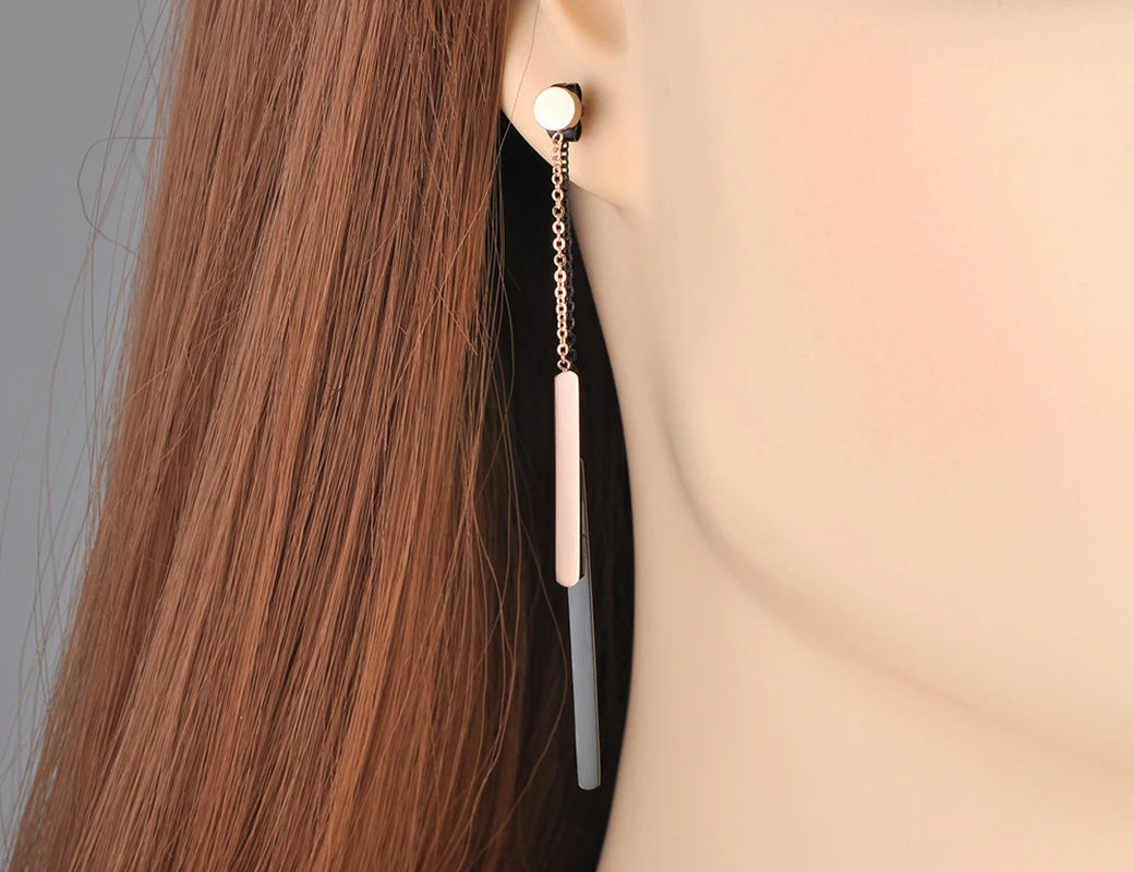 Titanium Stainless Steel Geometry Strips Tassel Earrings Jewelry Gold Plated Dangle Earrings for Women Aretes E19234