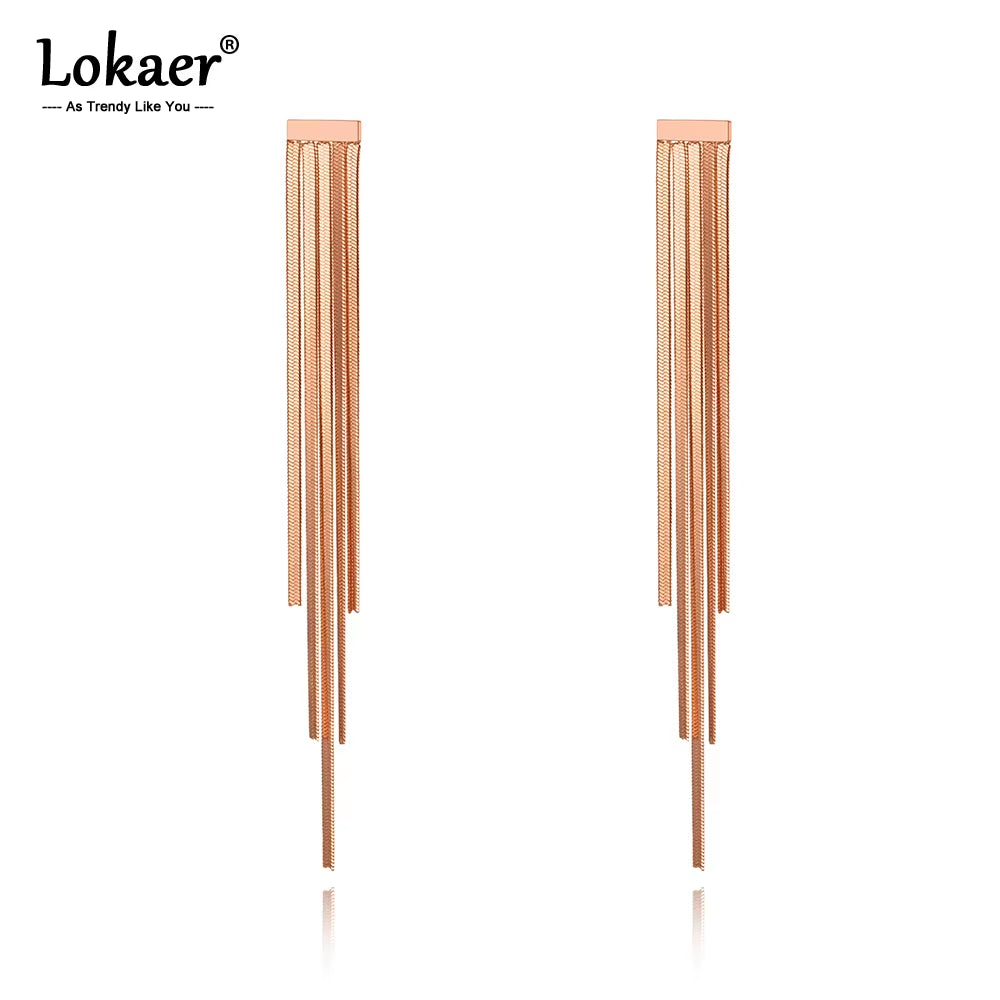Personality Bohemia Long Tassel Stud Earrings Stainless Steel Trendy Chain & Link Earrings Jewelry for Women Girls E20122
