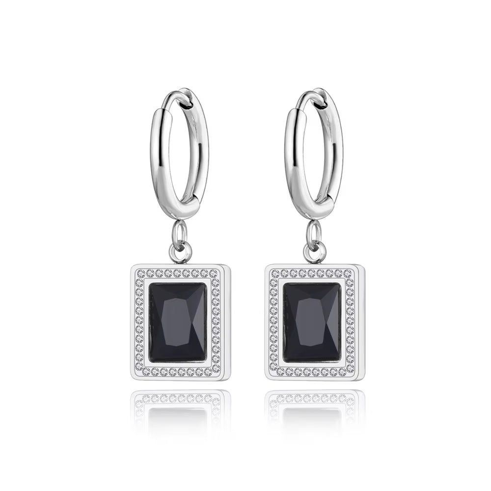 Titanium Stainless Steel Geometric Square Hoop Earrings Trendy Black Green Clear Cubic Zirconia Earrings for Women E22093