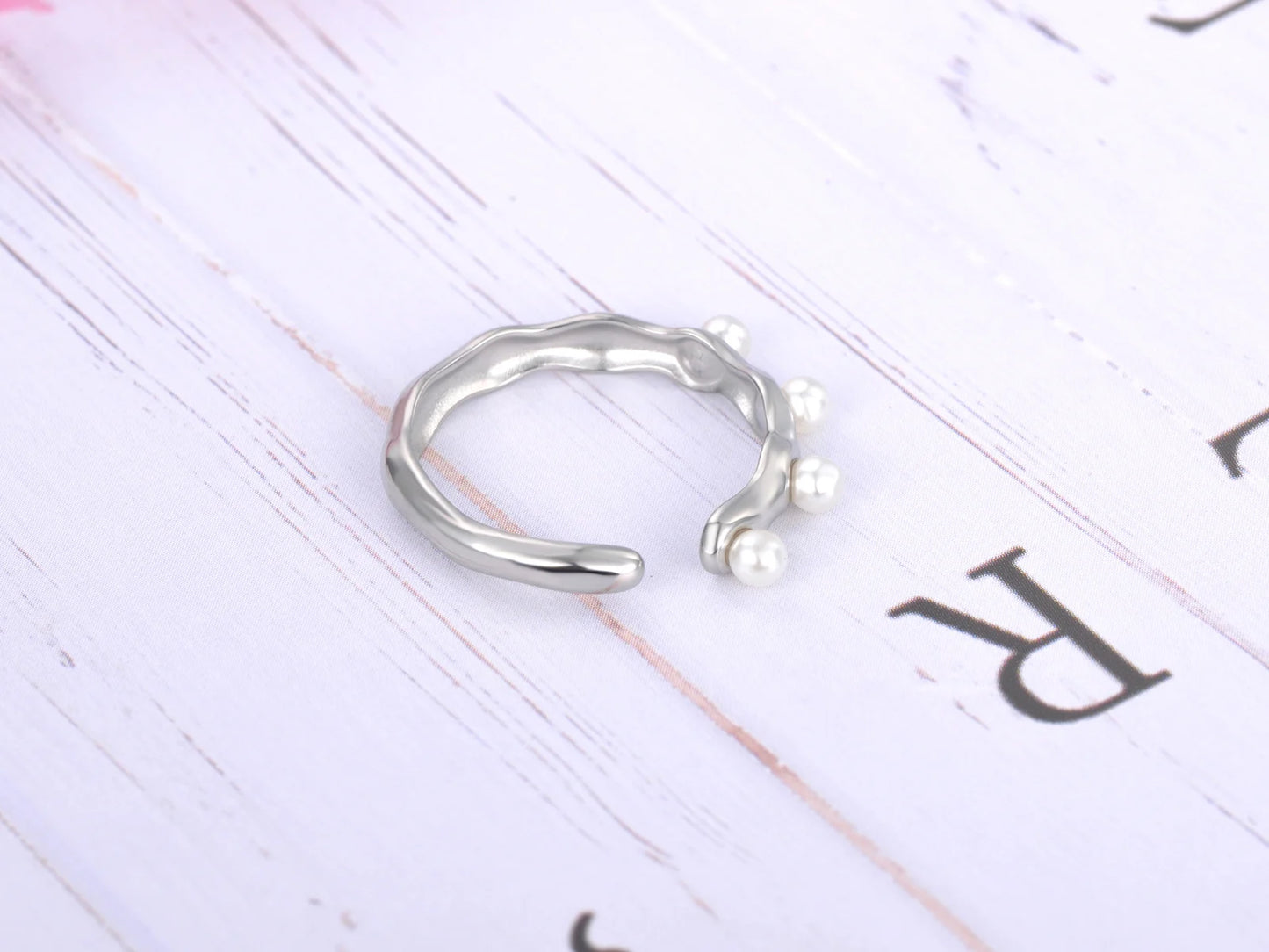Fashion White Simulated Pearl Open Rings Jewelry for Women Girl Stainless Steel Bohemia Party Ring Женские Кольца R22032