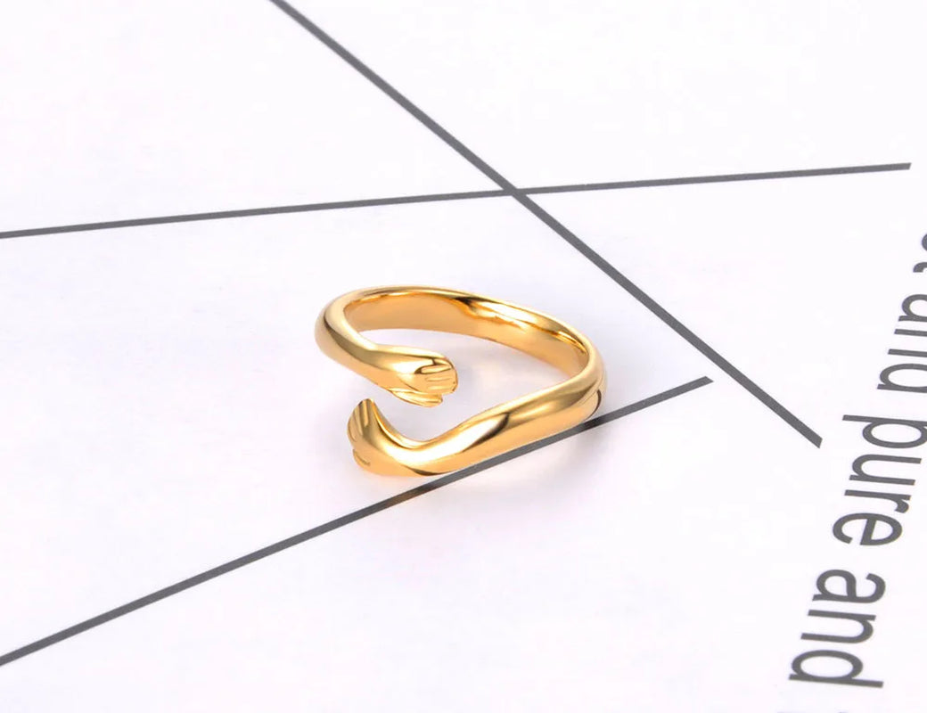 Titanium Stainless Steel Cast Metal Ring 18K Gold Plated Bohemia Party Both Hands Ring Jewelry for Women Girls R22004