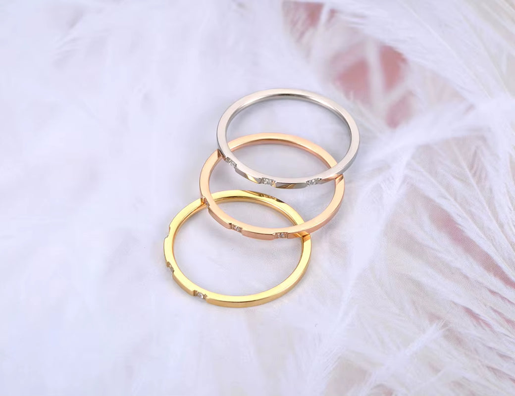 Trendy 3 in 1 Gold Color Mosaic CZ Crystal Rings Jewelry Titanium Steel Wedding Engagement Ring for Women Girls R19055