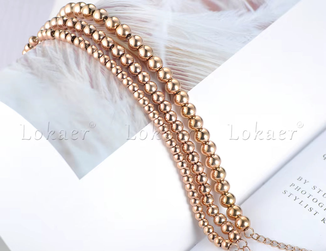 Classic Rose Gold Color 4/5/6Mm round Beads Strand Bracelets Bangle Stainless Steel Link Chain Bracelet for Women B18023