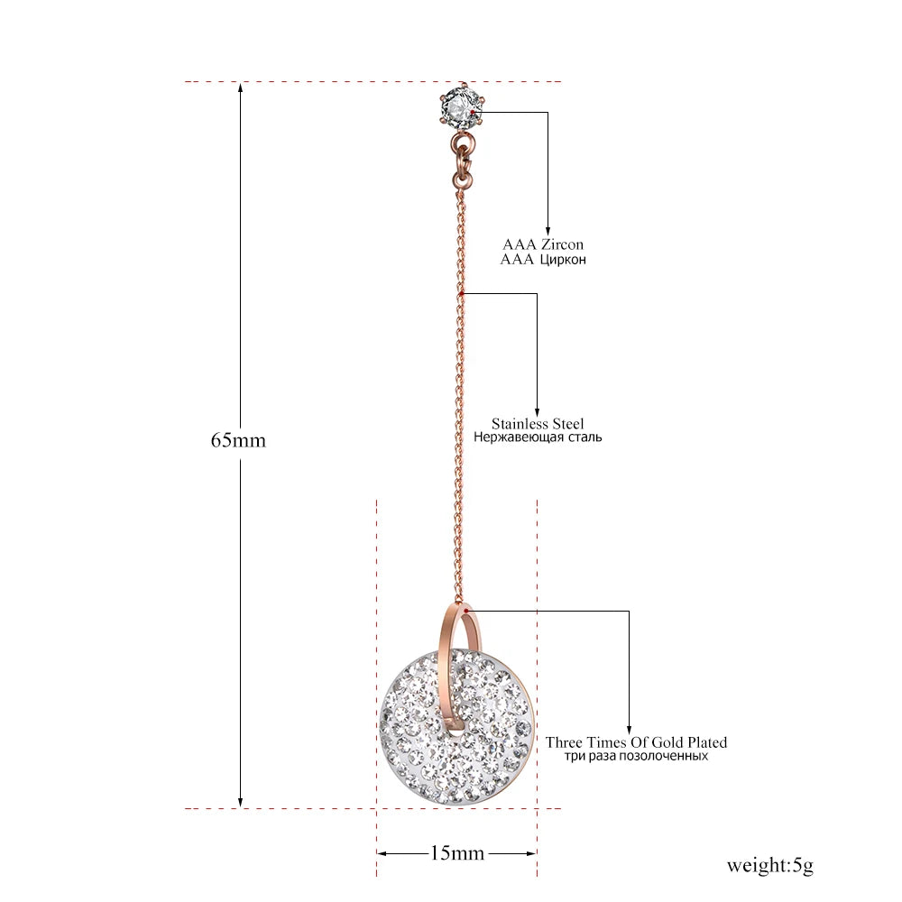 Bohemia Stainless Steel Double Circle Tassel Earrings Jewelry White/Black Shining Crystal Women Dangle Earrings E19115
