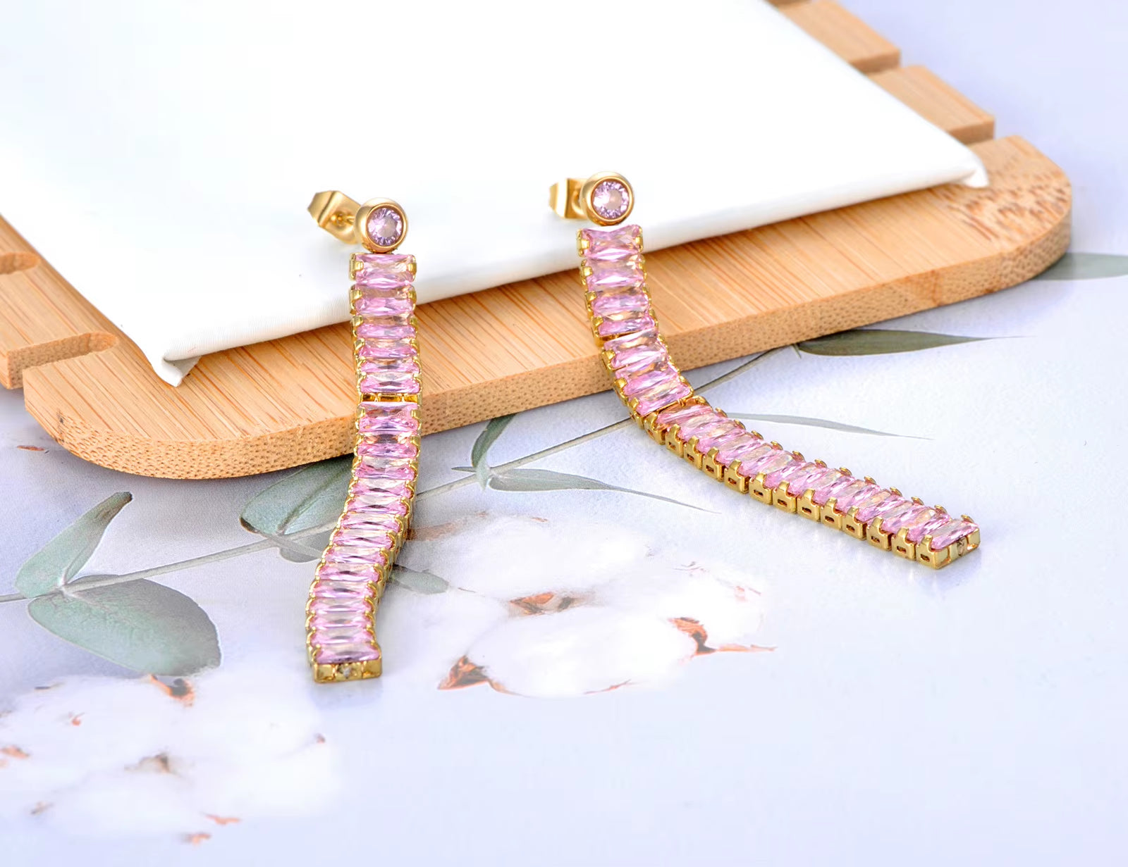 Sparkling Cubic Zirconia Crystal Party Earrings Jewelry for Women Stainless Steel Geometric Long Earrings Серьги E22123