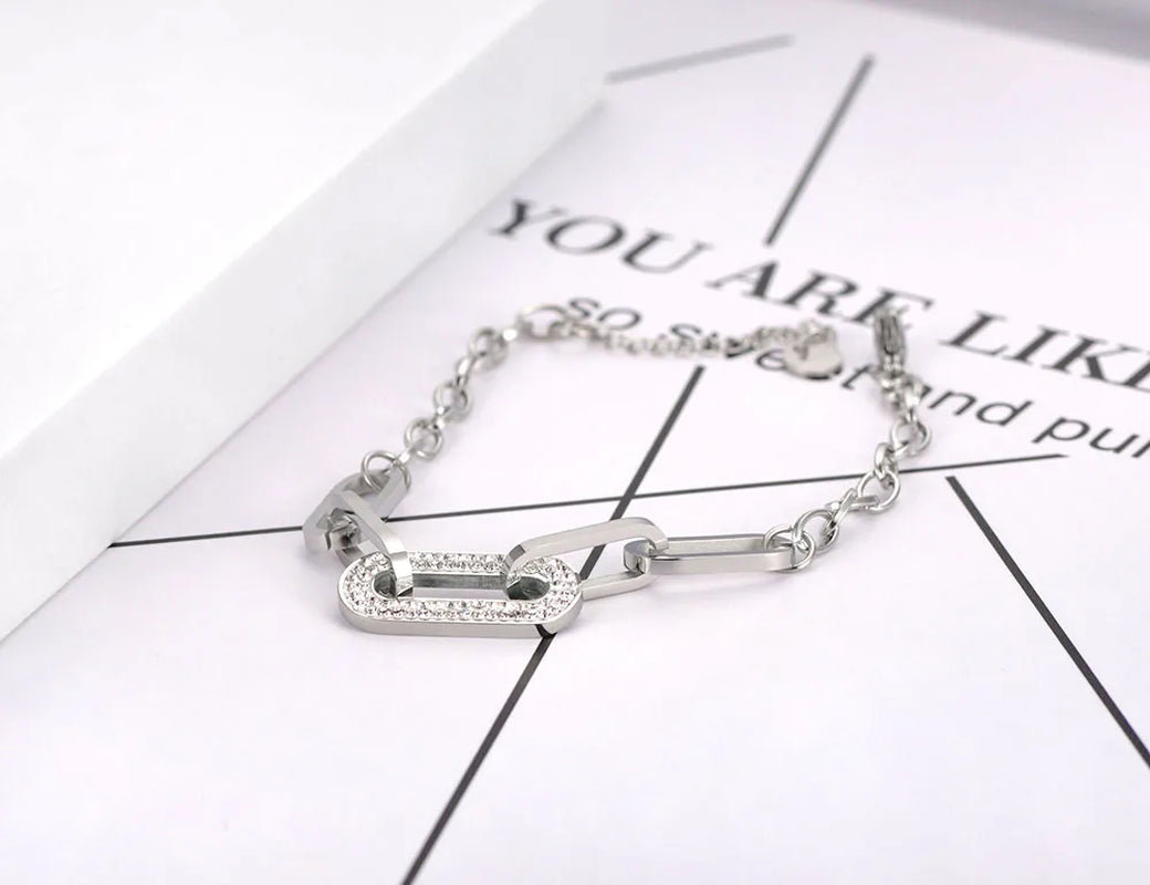 Trendy CZ Crystal Geometric Charm Bracelets for Women Titanium Stainless Steel Link Chain Bohemia Beach Jewelry B21001
