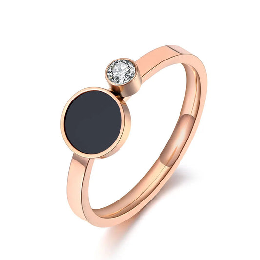 Trendy Titanium Stainless Steel Black Acrylic Rings for Women Girls Mosaic CZ Crystal Love Wedding Ring Jewelry R19078