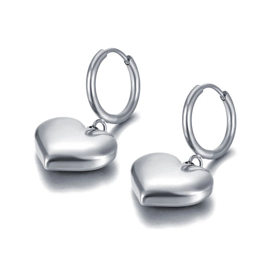 Trendy Titanium Stainless Steel Love Heart Hoop Earrings Classic Wedding Earrings Jewelry for Women Pendientes E21056