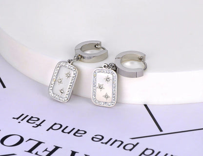 Titanium Stainless Steel Rhinestone Star Earrings Fashion Geometric Rectangle Hoop Earrings Jewelry for Women Girl E22075