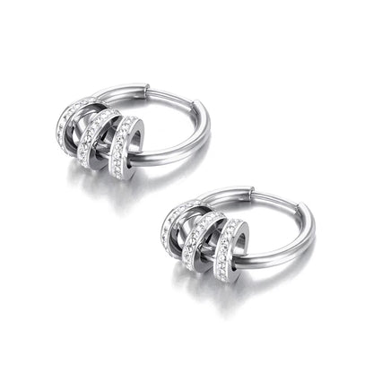 Stainless Steel Geometric Circle Hoop Earrings Trendy Green CZ Crystal Bohemia Party Earrings for Women Girls E22020