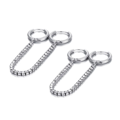 Sparkling Cubic Zirconia Crystal Hoop Earrings Jewelry for Women Girls Stainless Steel Long Tassel Earrings Серьги E22135