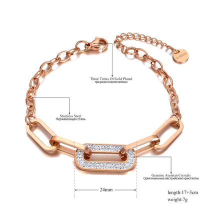 Trendy CZ Crystal Geometric Charm Bracelets for Women Titanium Stainless Steel Link Chain Bohemia Beach Jewelry B21001