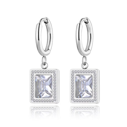Titanium Stainless Steel Geometric Square Hoop Earrings Trendy Black Green Clear Cubic Zirconia Earrings for Women E22093