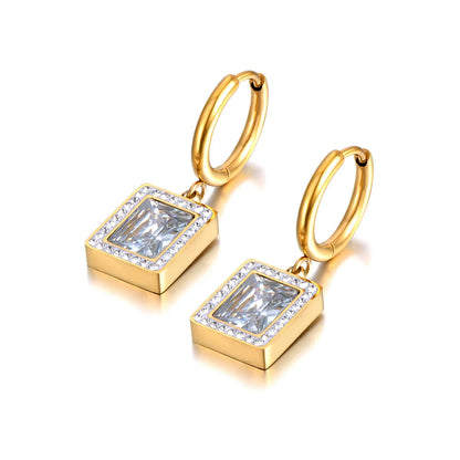 Titanium Stainless Steel Geometric Square Hoop Earrings Trendy Black Green Clear Cubic Zirconia Earrings for Women E22093