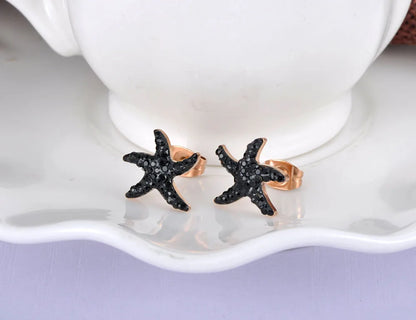 Bohemia Party White/Black Clay Shiny Crystal Starfish Stud Earrings for Women Office Girl'S Earrings Jewelry E19096
