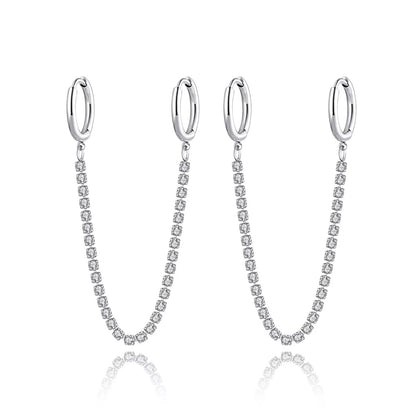 Sparkling Cubic Zirconia Crystal Hoop Earrings Jewelry for Women Girls Stainless Steel Long Tassel Earrings Серьги E22135