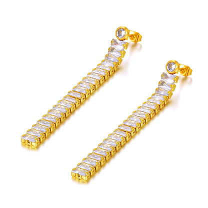 Sparkling Cubic Zirconia Crystal Party Earrings Jewelry for Women Stainless Steel Geometric Long Earrings Серьги E22123