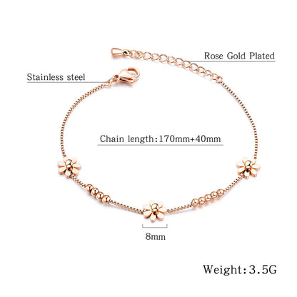Titanium Steel Rose Gold Plated Small Fresh Daisy Charm Bracelet Female Jewelry Trendy Chain & Link Bracelets B18196