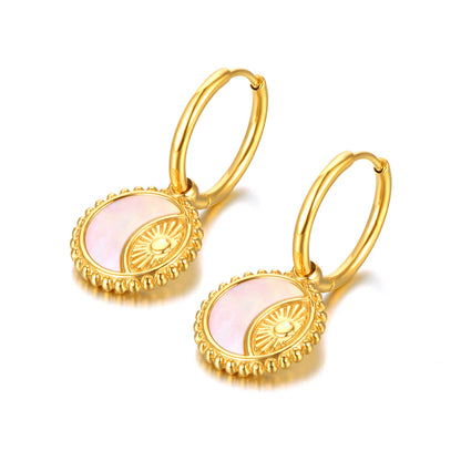 14K Gold Plated Hoop Earrings for Women Girl Stainless Steel Sun Moon Charm Hoop Earrings Jewelry Pendientes Mujer E22166