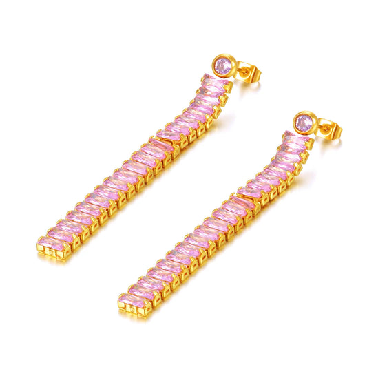 Sparkling Cubic Zirconia Crystal Party Earrings Jewelry for Women Stainless Steel Geometric Long Earrings Серьги E22123