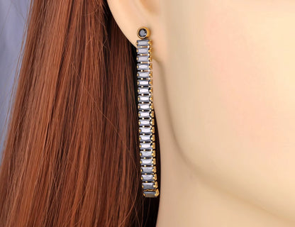 Sparkling Cubic Zirconia Crystal Party Earrings Jewelry for Women Stainless Steel Geometric Long Earrings Серьги E22123