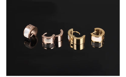 Trendy Hoop Earrings Classic Rose Gold Color 316L Stainless Steel with Shell Surface Earrings Women Girls Jewelry E17086