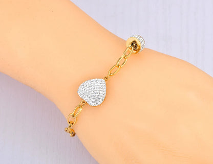 Sparkling White Rhinestone Heart Wedding Bracelets for Women Girls Stainless Steel Snake Chain Bracelet Браслеты B22105