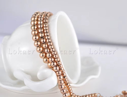 Classic Rose Gold Color 4/5/6Mm round Beads Strand Bracelets Bangle Stainless Steel Link Chain Bracelet for Women B18023