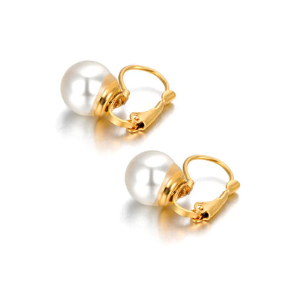 Titanium Stainless Steel Office Style White Pearl Party Earrings for Women Trendy Wedding Earrings Jewelry Серьги E21023