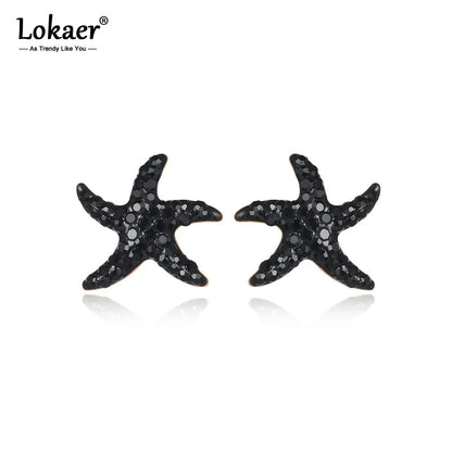 Bohemia Party White/Black Clay Shiny Crystal Starfish Stud Earrings for Women Office Girl'S Earrings Jewelry E19096