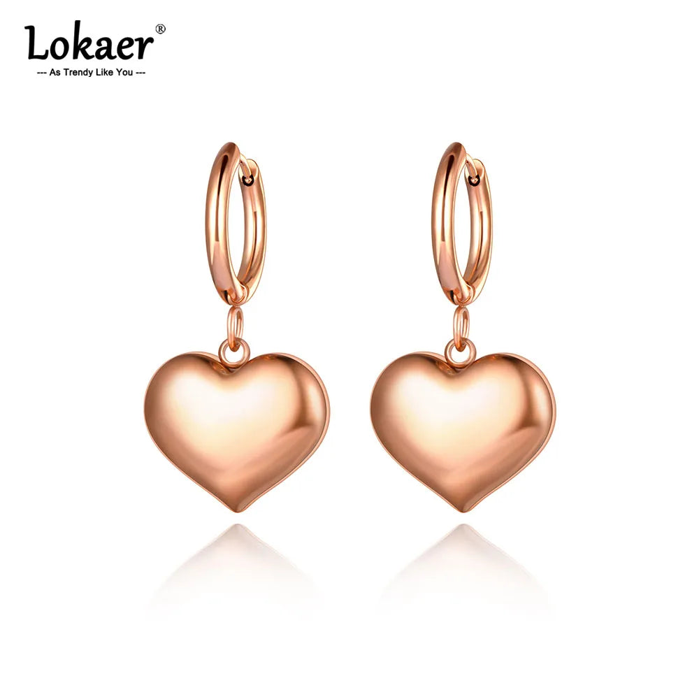 Trendy Titanium Stainless Steel Love Heart Hoop Earrings Classic Wedding Earrings Jewelry for Women Pendientes E21056